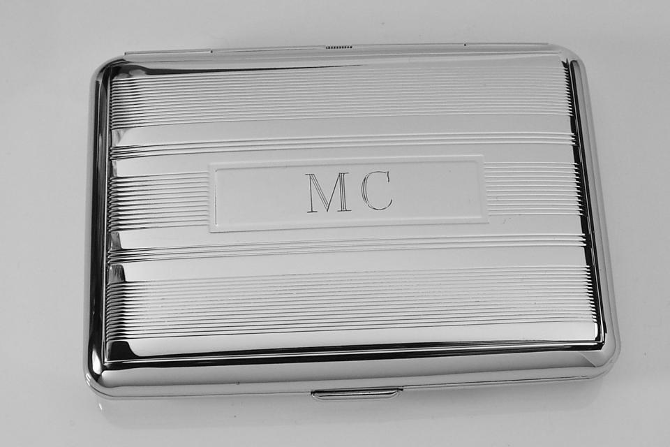 Custom Engraved Business Card Case Personalized Double Sided Linear Design or Kings Cigarette Case  -Hand Engraved