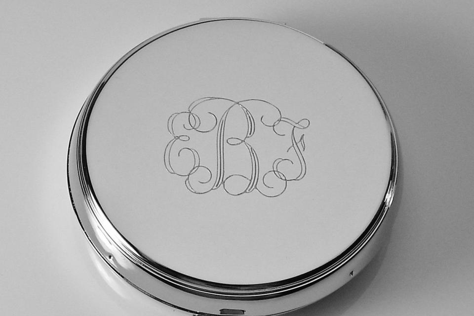 Custom Engraved Compact Mirror Personalized Non Tarnish Nickel Plated Flat Purse Mirror  - Hand Engraved