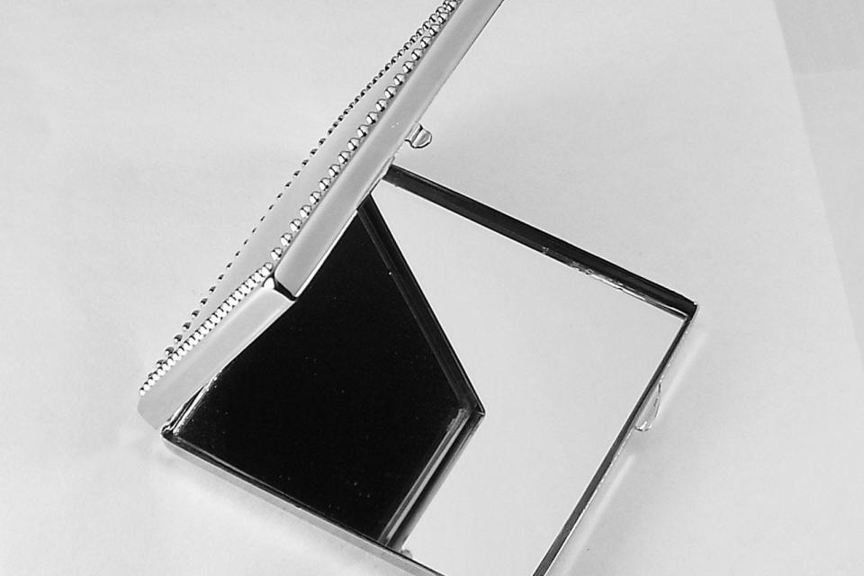 Engraved Compact Mirror Square Personalized Non Tarnish Nickel Plated with Bead Trim Purse Mirror  - Hand Engraved