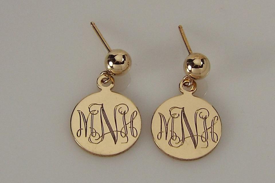 Monogram Earrings Engraved 14K Gold Filled Post Earrings Petite 1/2 Inch Discs - Hand Engraved