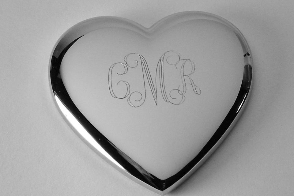 Custom Engraved Jewelry Trinket Box Non Tarnish Silver Mini Heart Shape - Hand Engraved