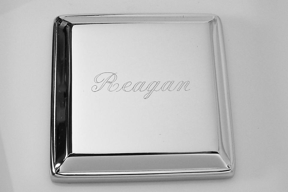 Custom Engraved Jewelry Box High Polish Square Silver Trinket Box - Hand Engraved