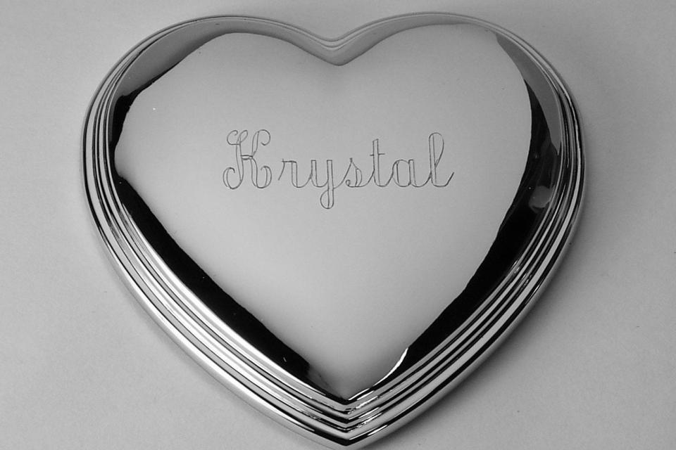 Jewelry Box Custom Engraved Personalized Silver Heart Shape Jewelry Box - Hand Engraved