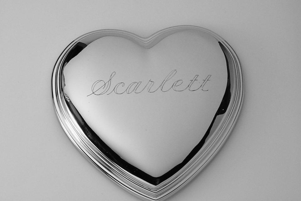 Jewelry Box Custom Engraved Personalized Silver Heart Shape Jewelry Box - Hand Engraved