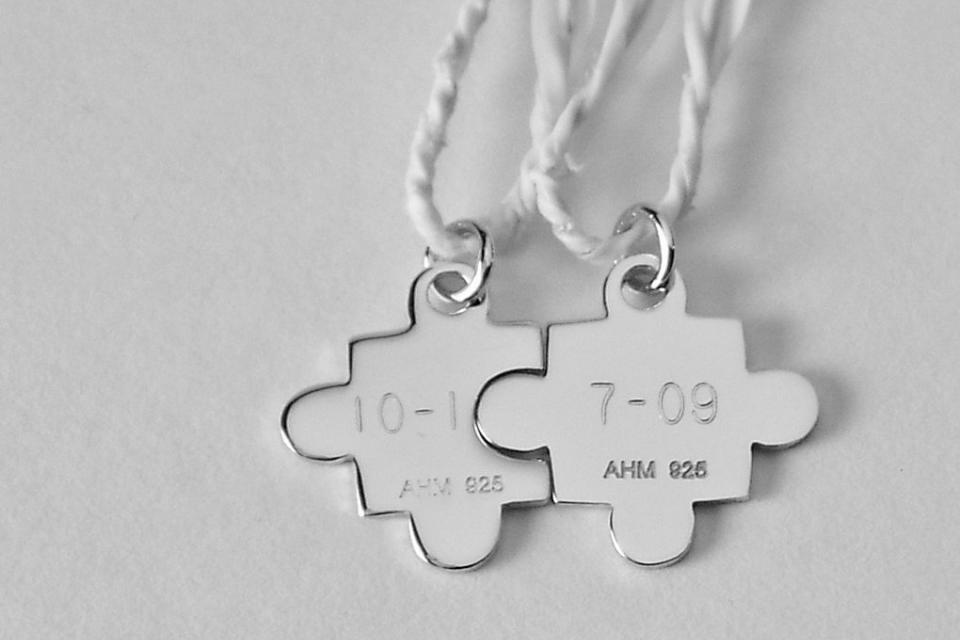 Sterling Silver Puzzle Pieces Set of Two Personalized Custom Engraved Petite Charms- Hand Engraved