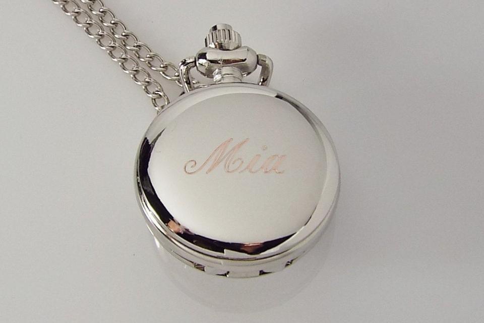 Personalized Pendant Watch Flower Design Custom Engraved Necklace Watch - Hand Engraved
