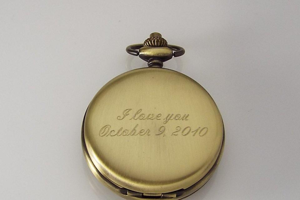 Pocket Watch Custom Engraved Bronze Finish Fancy Cutout Cover Personalized Mechanical Double Dust Cover Wind Up - Hand Engraved