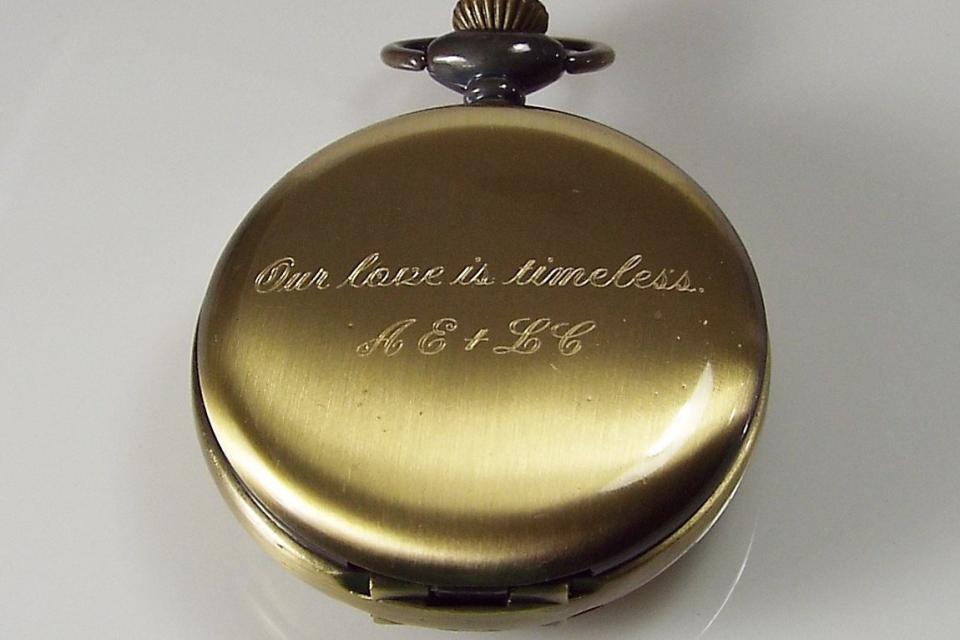 Pocket Watch Custom Engraved Bronze Finish Roman Numeral Cover Personalized Mechanical Double Dust Cover Wind Up - Hand Engraved