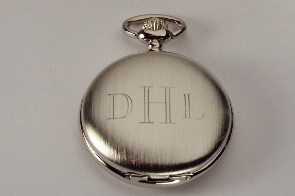 Personalized Pocket Watch Custom Engraved Silver Satin Finish Quartz Pocket Watch with Ivory Dial - Hand Engraved