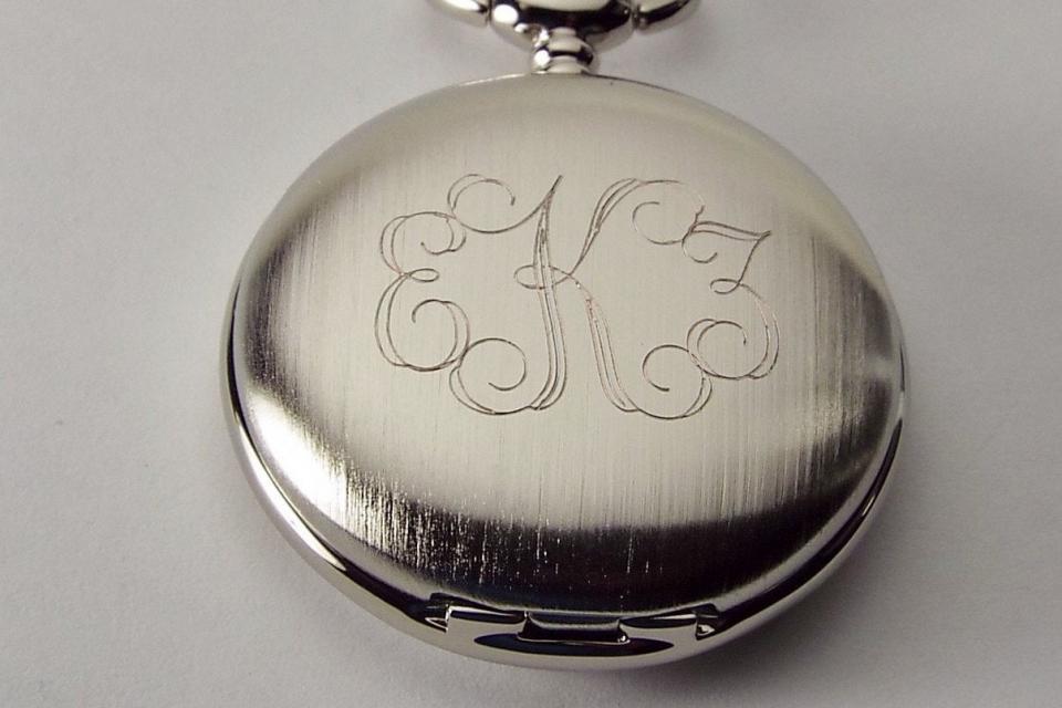 Personalized Pocket Watch Custom Engraved Silver Satin Finish Quartz Pocket Watch with Ivory Dial - Hand Engraved