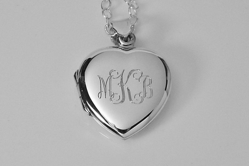 Custom Engraved Locket Personalized Sterling Silver Heart Locket 3/4 Inch  - Hand Engraved