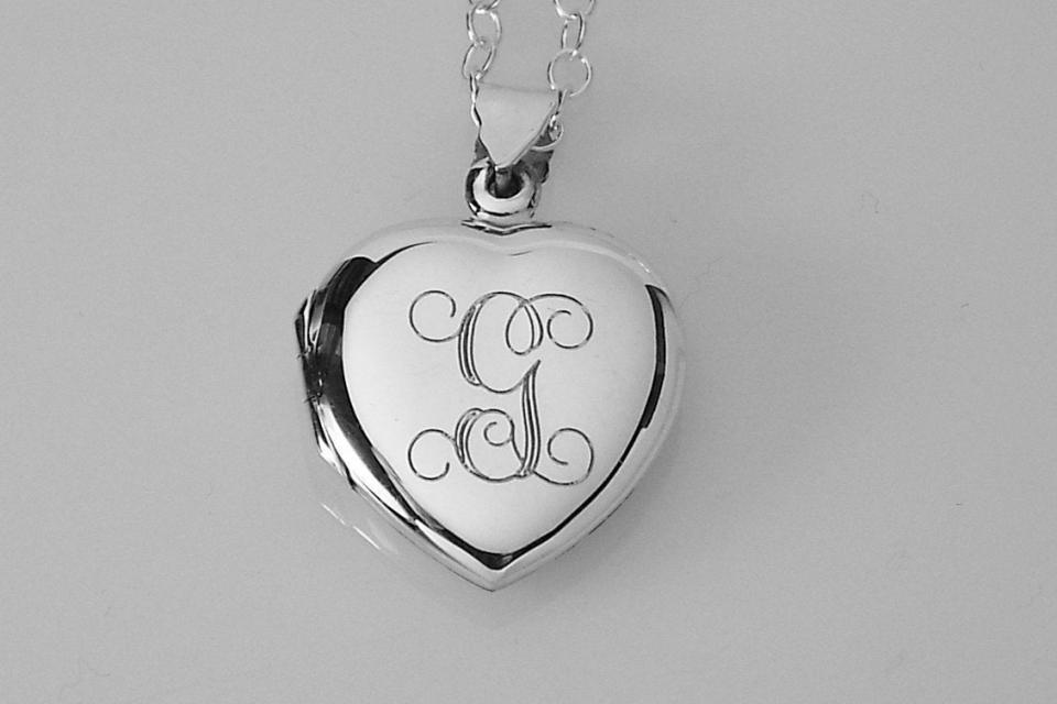 Custom Engraved Locket Personalized Sterling Silver Heart Locket 3/4 Inch  - Hand Engraved