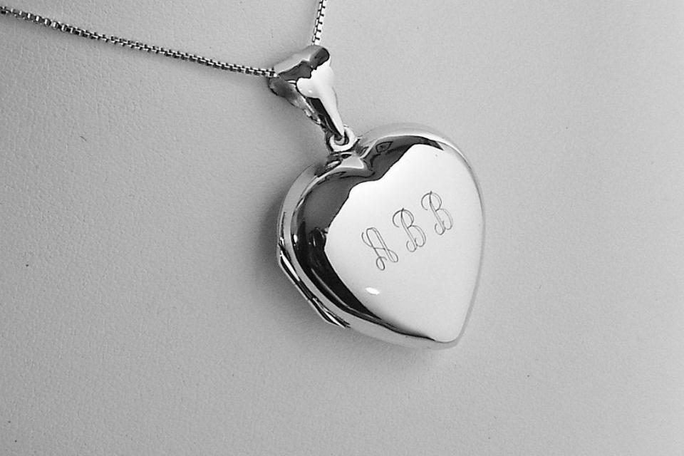 Custom Engraved Locket Personalized Sterling Silver Large Rounded Heart Locket 1 Inch - Hand Engraved