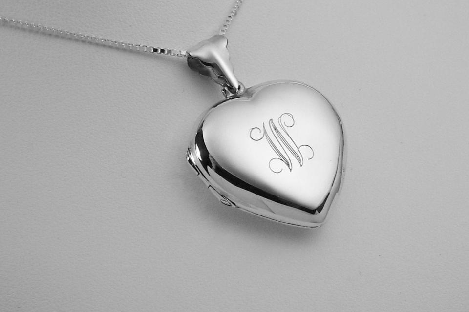 Custom Engraved Locket Personalized Sterling Silver Large Rounded Heart Locket 1 Inch  - Hand Engraved