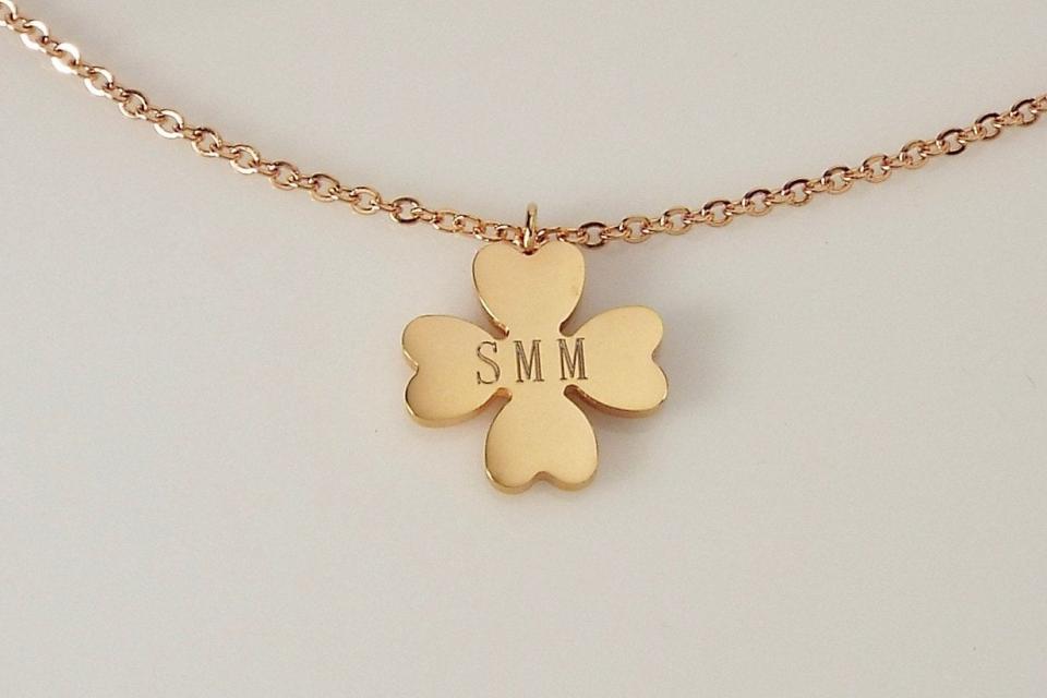 Personalized Four Leaf Clover Charm Necklace