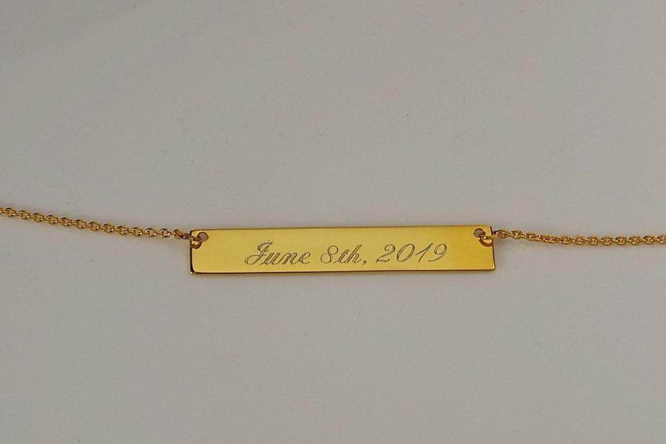 Personalized Thin Bar 14K Gold Plated Sterling Silver Name Necklace Custom Engraved - Hand Engraved