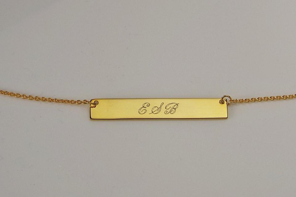 Personalized Thin Bar 14K Gold Plated Sterling Silver Name Necklace Custom Engraved  - Hand Engraved