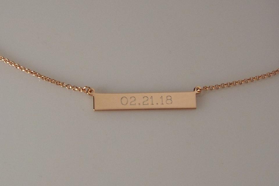 Personalized Thin Bar Rose Gold Plated Sterling Silver Name Necklace Custom Engraved - Hand Engraved