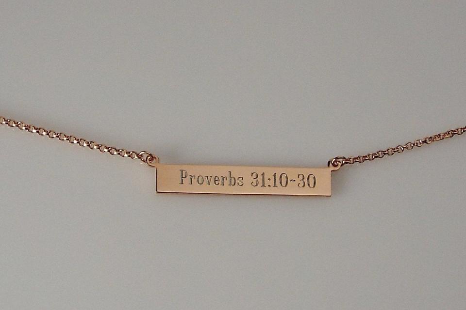 Personalized Thin Bar Rose Gold Plated Sterling Silver Name Necklace Custom Engraved - Hand Engraved