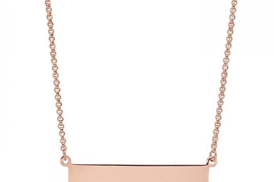 Personalized Thin Bar Rose Gold Plated Sterling Silver Name Necklace Custom Engraved - Hand Engraved