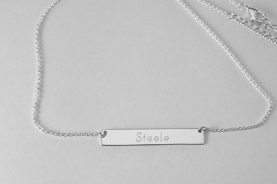 Personalized Thin Bar Name Necklace Custom Engraved Sterling Silver - Hand Engraved