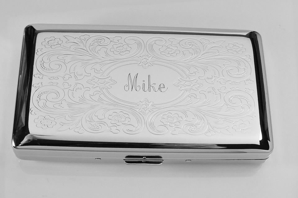 Custom Engraved Personalized 120s Cigarette Case Double Sided with Scroll Design -Hand Engraved