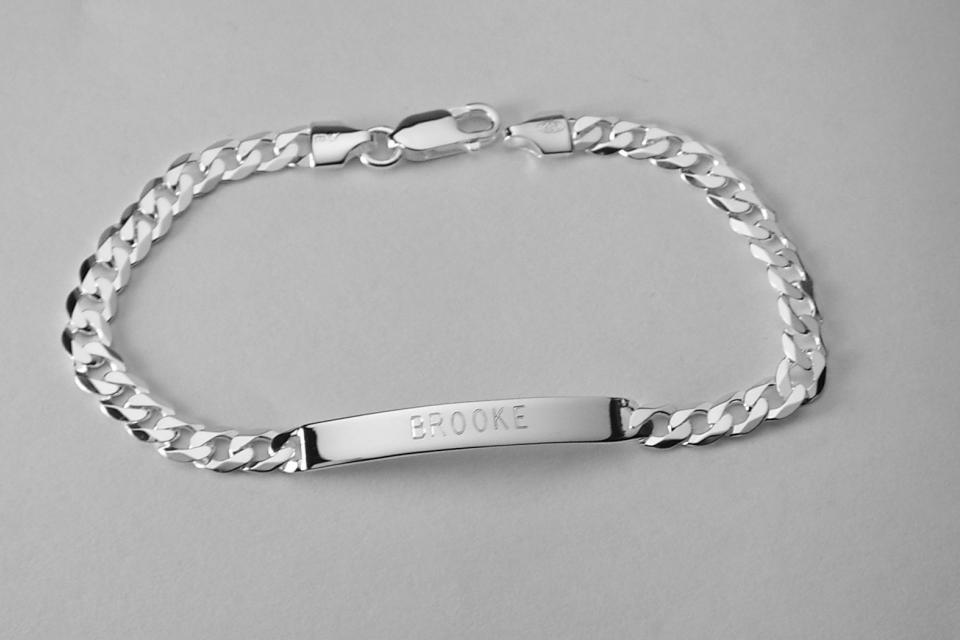 Custom Engraved Personalized Sterling Silver Lightweight 8 Inch Slim ID Bracelet - Hand Engraved