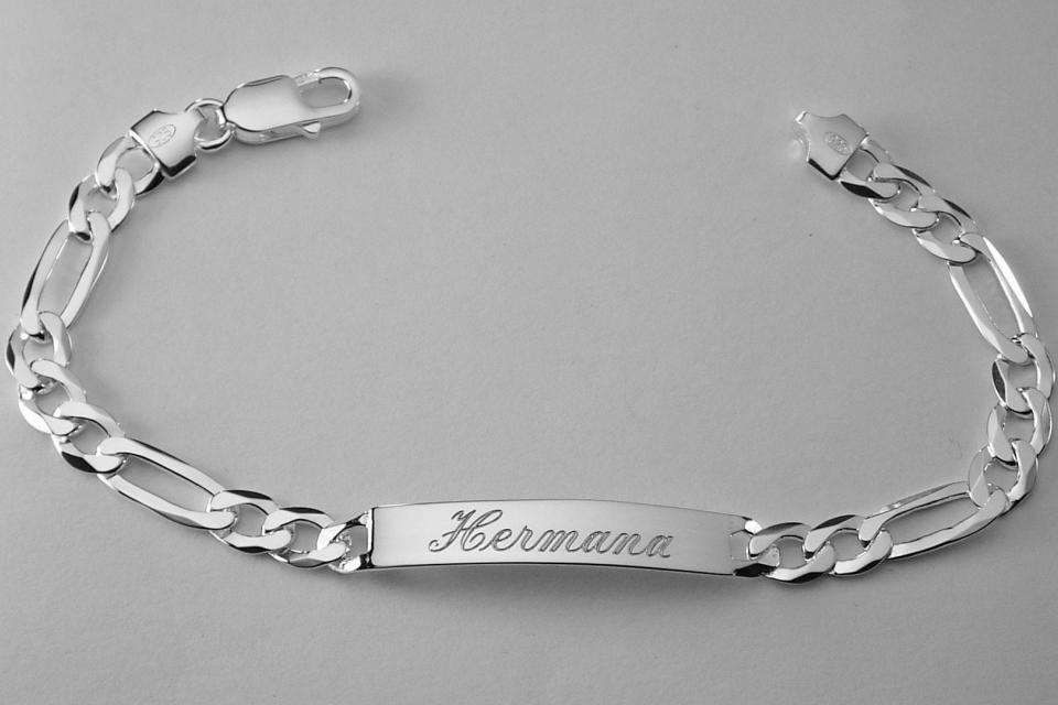 Custom Engraved ID Bracelet Sterling Silver 7 Inch Length Personalized - Hand Engraved