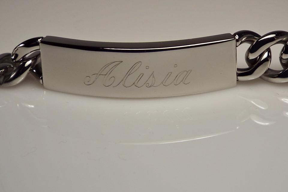 Personalized ID Bracelet Custom Engraved 8.5 Inch Solid Stainless Steel Designer ID Bracelet  - Hand Engraved