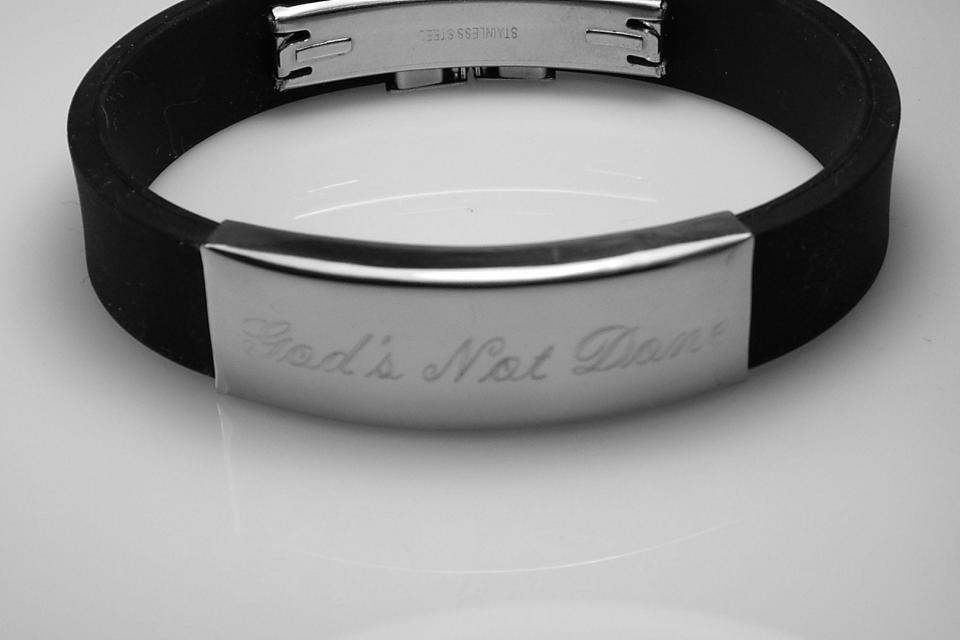 Personalized Jewelry Custom Engraved Black Silicone Rubber and Stainless Steel ID Bracelet 8 Inch - Hand Engraved