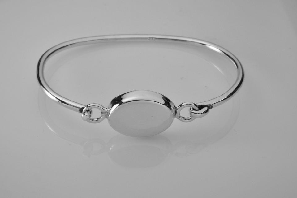 Monogram Bracelet Personalized Custom Engraved Sterling Silver Oval Monogram Bangle - Hand Engraved