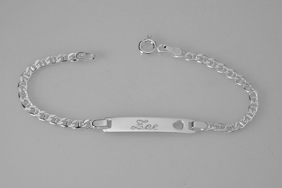 Custom Engraved ID Bracelet Personalized Sterling Silver 6 Inch Childs Size Anchor Link ID Bracelet - Hand Engraved