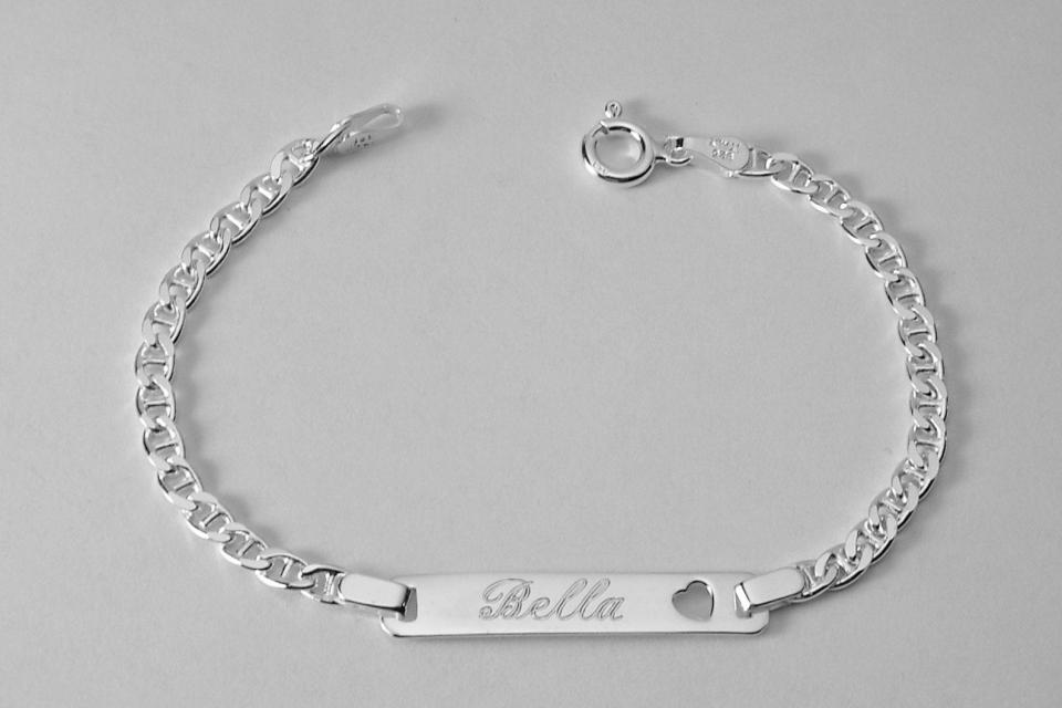 Custom Engraved ID Bracelet Personalized Sterling Silver 6 Inch Childs Size Anchor Link ID Bracelet - Hand Engraved