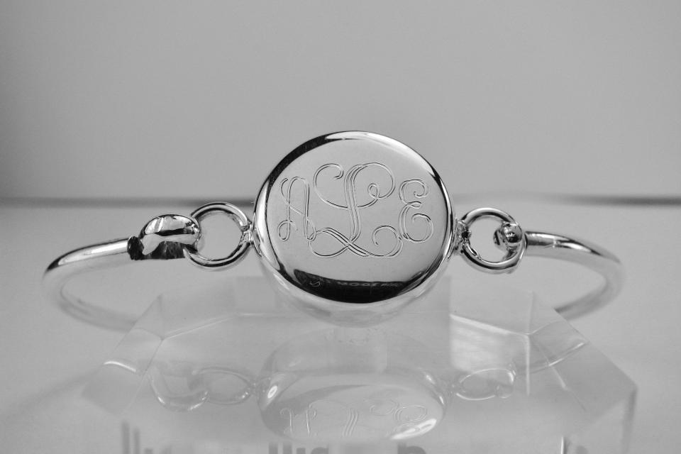 Monogram Jewelry Personalized Custom Engraved Sterling Silver Initial or Monogram Bracelet - Hand Engraved