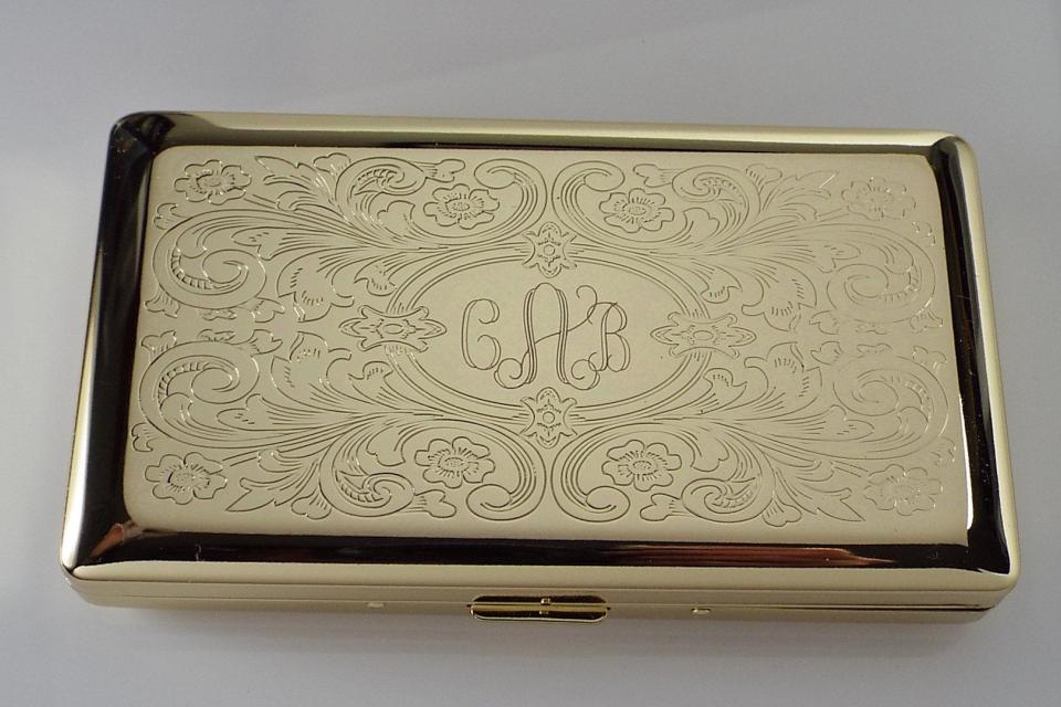 Personalized Golden 120s Cigarette Case Double Sided with Scroll Design Custom Engraved -Hand Engraved