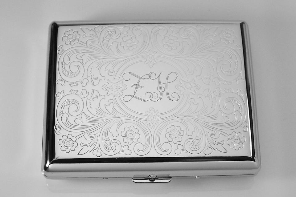 Cigarette Case Personalized Custom Engraved Double Sided Scroll Design 100s Cigarette Case  -Hand Engraved