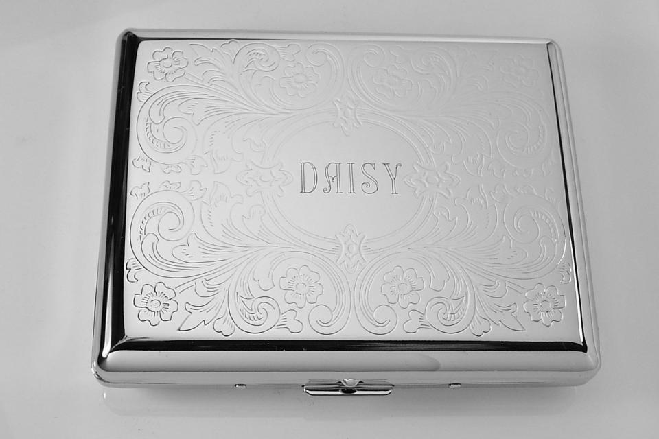 Cigarette Case Personalized Custom Engraved Double Sided Scroll Design 100s Cigarette Case -Hand Engraved