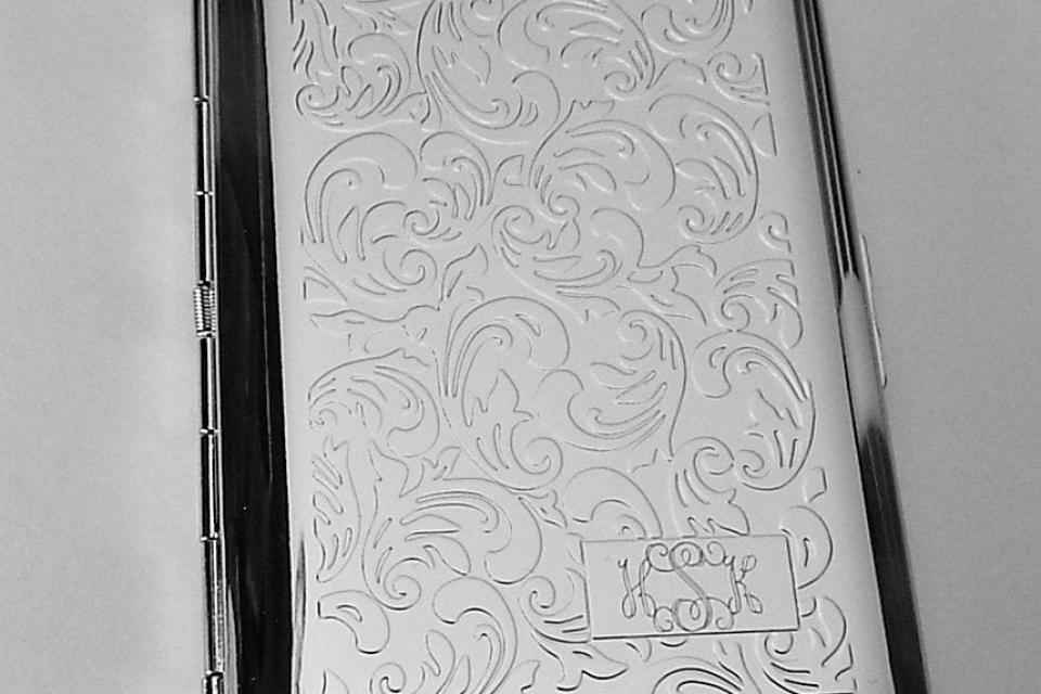 Custom Engraved Business Card Case Paisley Design Business Card or Single Sided Cigarette Case  -Hand Engraved