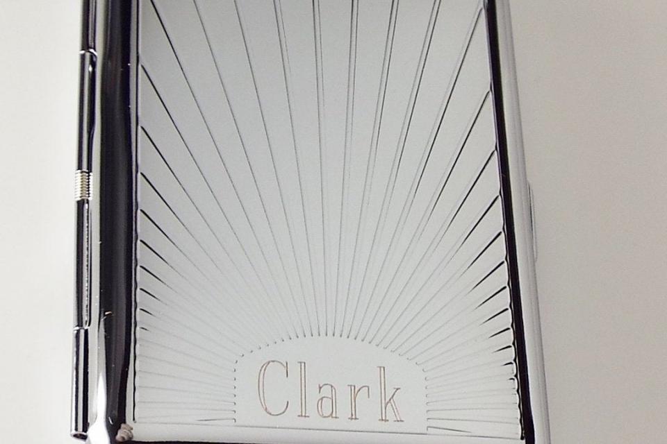 Engraved Personalized Business Card Case or Kings Cigarette Case Double Sided Sun Ray Design -Hand Engraved