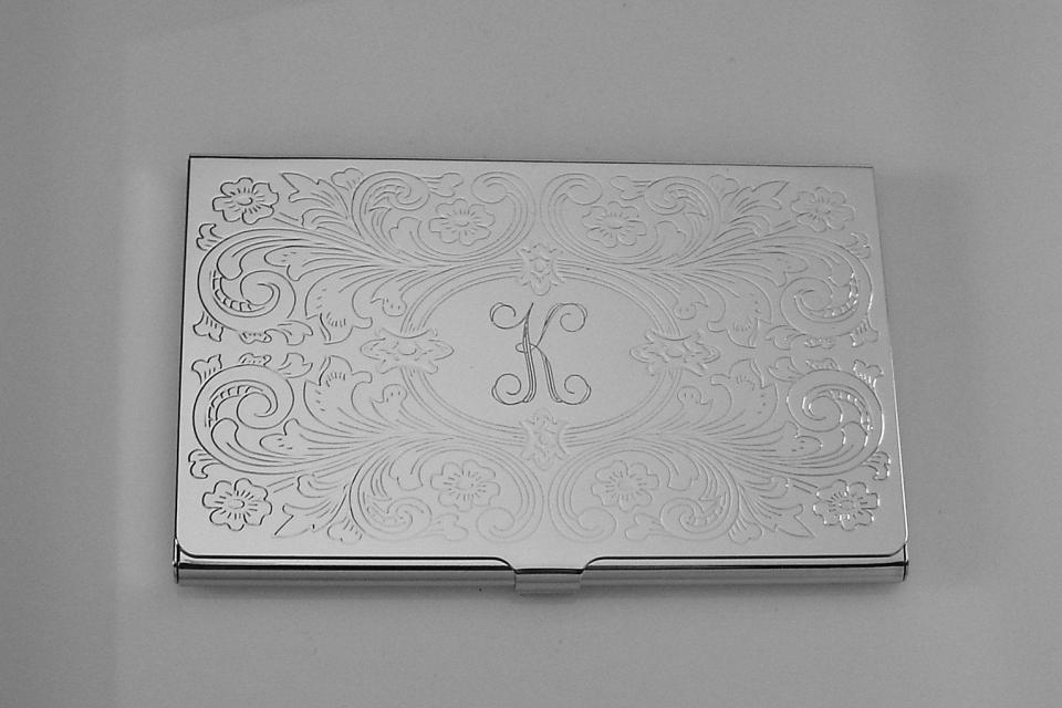 Business Card Case Custom Engraved Personalized Scroll Design Business Card Case  -Hand Engraved