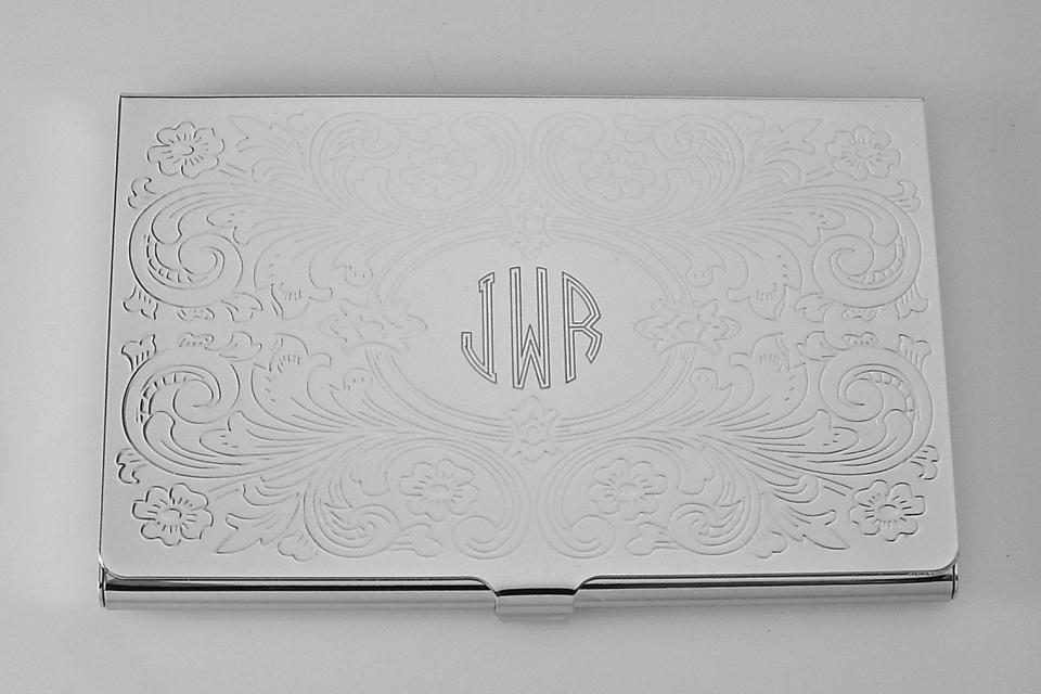 Business Card Case Custom Engraved Personalized Scroll Design Business Card Case  -Hand Engraved