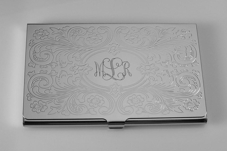 Business Card Case Custom Engraved Personalized Scroll Design Business Card Case  -Hand Engraved