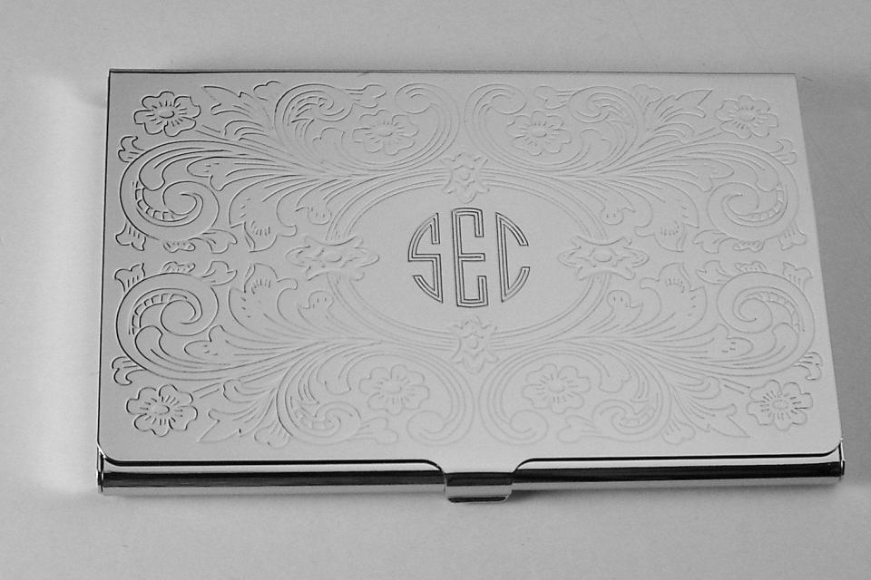 Business Card Case Custom Engraved Personalized Scroll Design Business Card Case -Hand Engraved