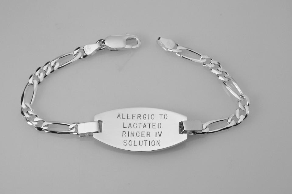 Custom Engraved Personalized Sterling Silver Medic Alert Bracelet 7 Inch Length- Hand Engraved