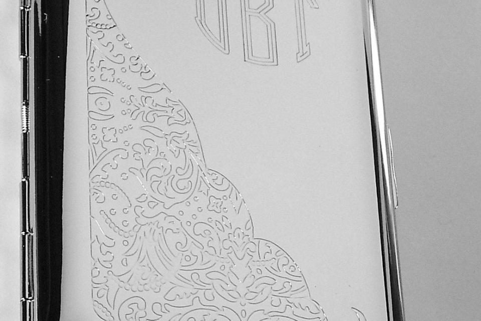 Custom Engraved Business Card Case Scroll Design Business Card or Single Sided Cigarette Case -Hand Engraved