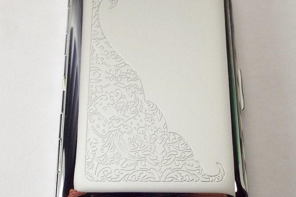 Custom Engraved Kings Cigarette Case with Scroll Design or Business Card Case Single Sided -Hand Engraved