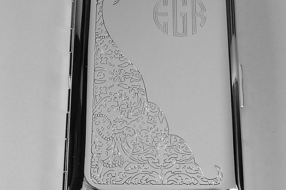 Custom Engraved Kings Cigarette Case with Scroll Design or Business Card Case Single Sided -Hand Engraved