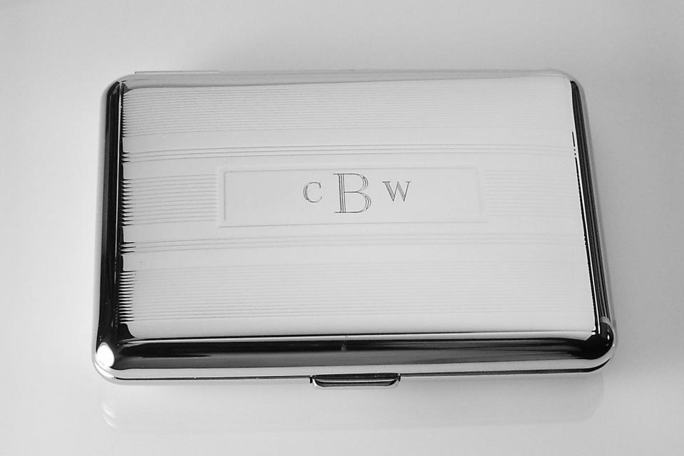 Custom Engraved Business Card Case Personalized Double Sided Linear Design or Kings Cigarette Case -Hand Engraved