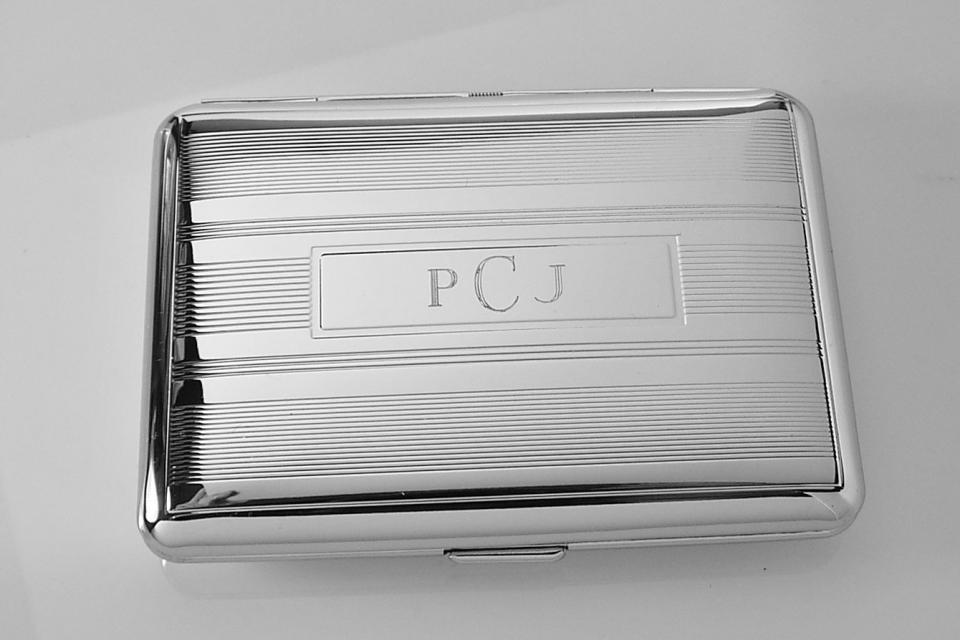 Custom Engraved Business Card Case Personalized Double Sided Linear Design or Kings Cigarette Case -Hand Engraved