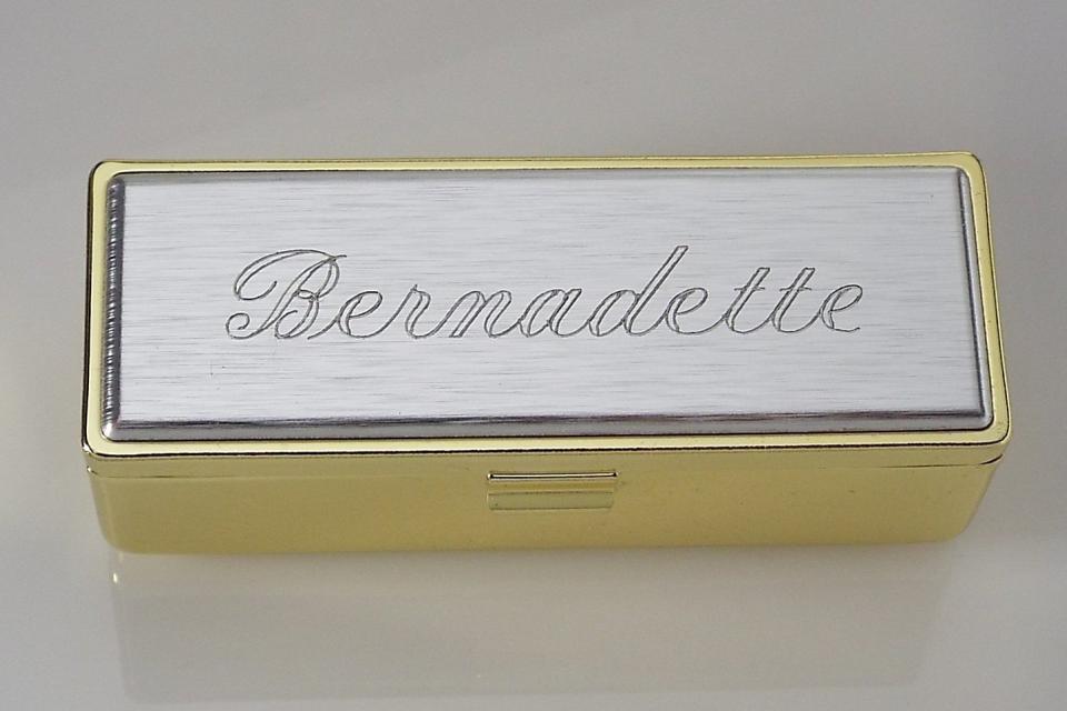 Lipstick Case Personalized Custom Engraved Single Lipstick Case with Mirror Gold with Silver Top - Hand Engraved